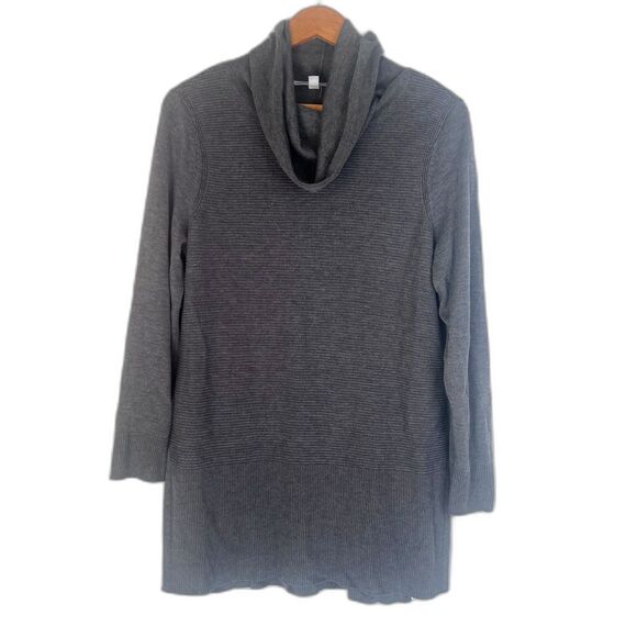Adrienne Vittadini Cowl Neck Ribbed Tunic Sweater Size Large Gray Casual Neutral - Picture 1 of 11